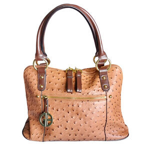 Giani Bernini Classy Ostrich-Embossed Dome Satchel Brown Handbag Purse Top Zip